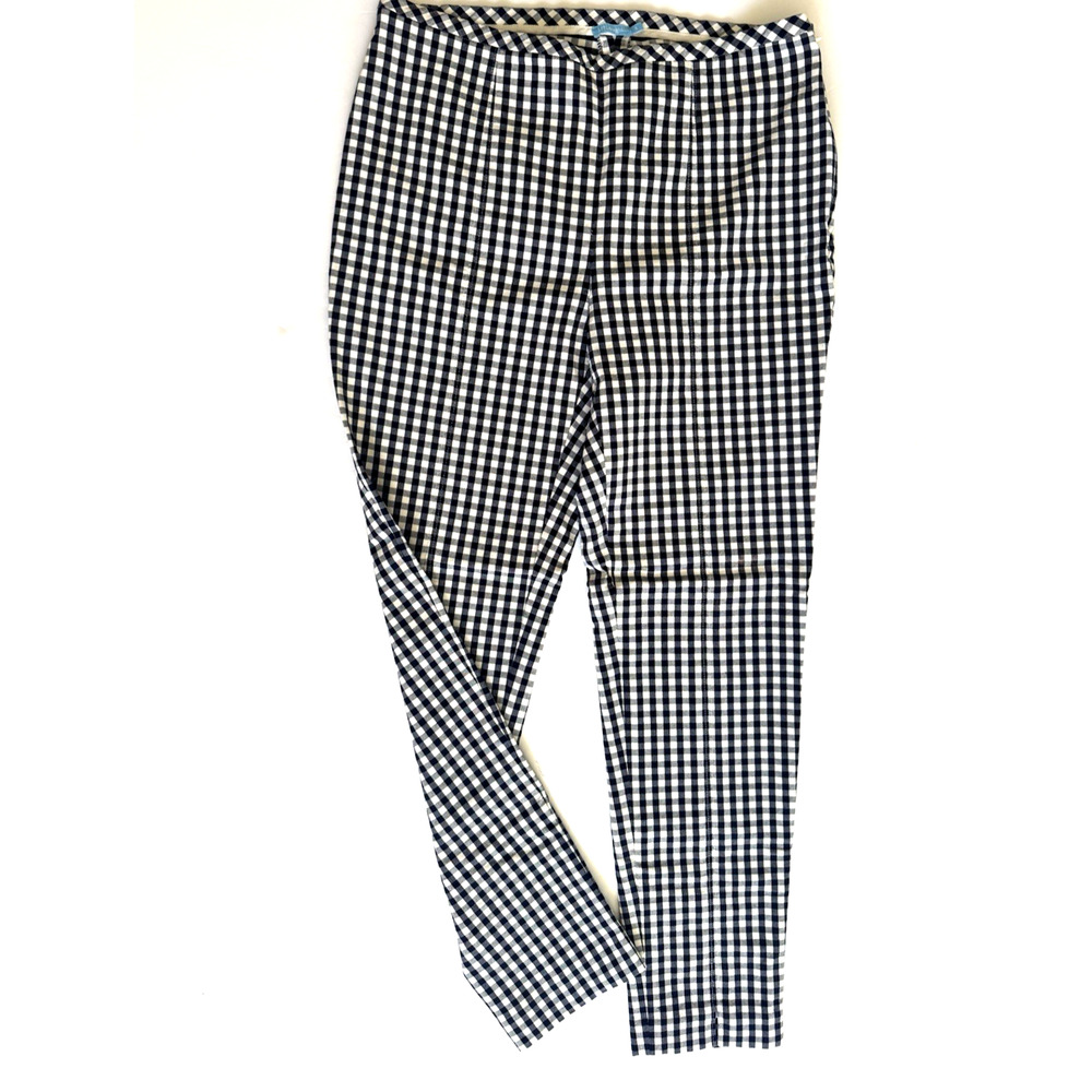 J. McLaughlin Ankle Pants 8 Black White Check Rayon Stretch Side Zipper Tapered
